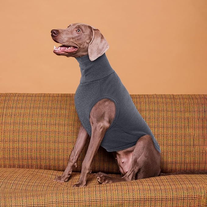 ROZKITCH Dog Sweaters Soft Fleece Pullover Sweatshirt Pajamas, Turtleneck Warm Pet Cold Weather Jacket Stretchy Vest Jumpsuit Apparel Outfit Clothes for Small Medium Large Dogs Walking Sleep Grey L