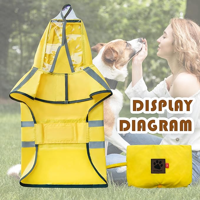 Dog Raincoat, Adjustable Rain Jacket with Hooded Double Layer for Large Medium Small Dogs Puppies, Lightweight Waterproof Rain Coat Poncho with Reflective Stripe Yellow,XL