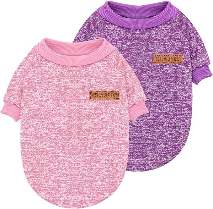 2 Pieces Pet Dog Classic Knitwear Sweater, Fleece Coat for Small,Medium Dogs,Warm Pet Dog Cat Clothes,Soft Puppy Customes for Chihuahua Yorkshire Tzu (Pink Purple,S)