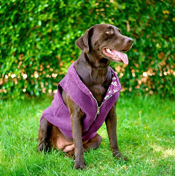 Tuff Pupper Reversible Fleece Sweater Vest for Dogs | Lightweight Comfortable Insulated Jacket | Front Zip Closure | Machine Washable | Built-in Leash Hole | Sizes for All Breeds (Large, Purple)