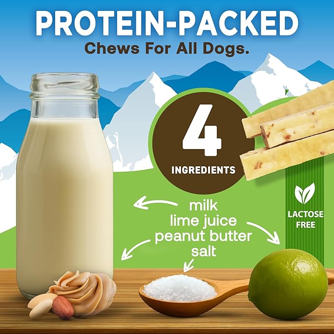 EcoKind Premium Gold Yak Cheese Himalayan Dog Chews, Dog Treats Large Breed, All Natural, High Protein Dog Chew, Peanut Butter, Large - 3 Chews