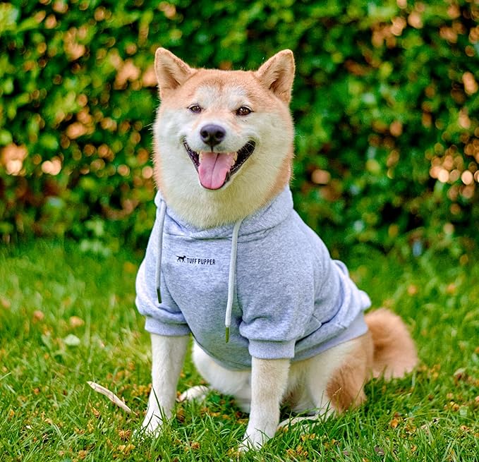 Tuff Pupper Dog Hoodie | Premium Quality 100% Organic Cotton | Ultra Soft Interior for Superior Comfort | Elastic Cuffs & Drawstring for Warmth | Stretch Fit Suitable for All Breeds (Gray, M)