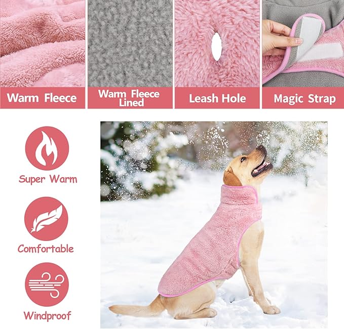 Malier Dog Winter Coat, Reversible Fleece Dog Cold Weather Coats, Windproof Warm Snow Puppy Jacket Vest Pet Clothes for Small Medium Large Dogs (Pink, Large)
