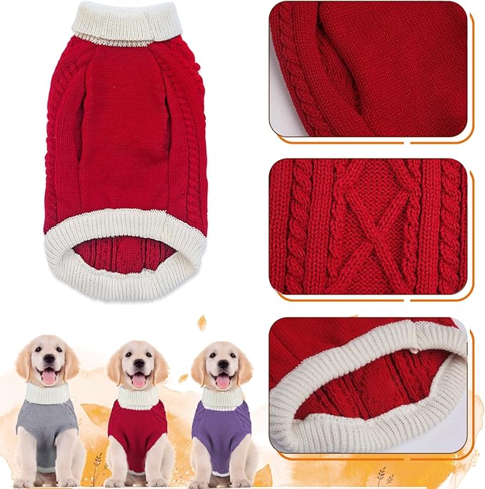 Small Dog Sweaters with Leash Hole Turtleneck Dog Sweaters Knitwear Boys Girls Warm Soft and High Stretch Pet Clothes for Fall Winter，Pet Shirts for Kitten Puppy Red Large
