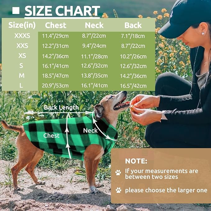 KAMA BRIDAL Spring Autumn Winter Coat Pullover Fleece Vest for Cats Small and Medium Dogs Thin Sweater Green & Black Plaid (Green, XS)