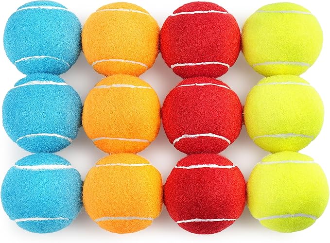 Prime Pets Tennis Balls for Dogs, 2.5 Inch, 12 Pack, Squeaky Dog Toy, Interactive Pet Fetch Ball for Medium and Large Dogs, Squeaky Dog Toys