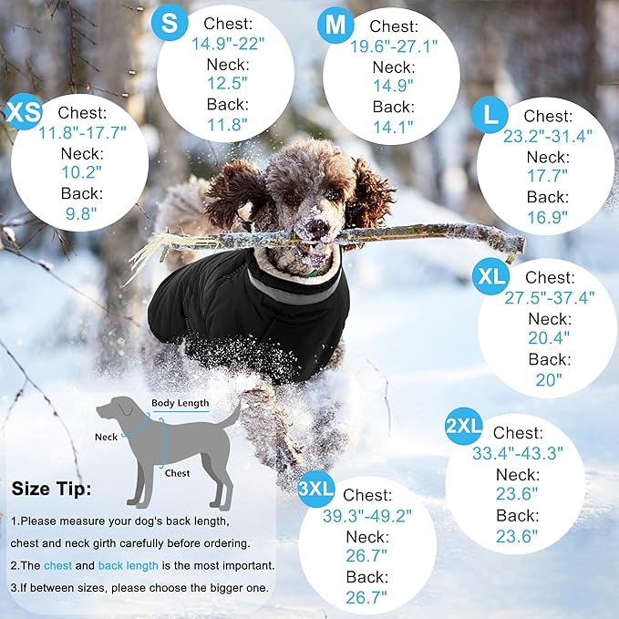 Dogcheer Dog Coat, Waterproof Dog Jacket with Harness, Reflective Adjustable Winter Coat with Zipper, Christmas Pet Snow Jacket Clothes for Small Medium Large Dogs - Black M