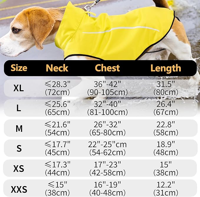 Mile High Life Dog Raincoat, Adjustable Waterproof Reflective Rain Jacket for Small Medium Large Dogs, Lightweight Breathable Pet Rain Coat with Leash Hole(Yellow,L Chest 32-40")