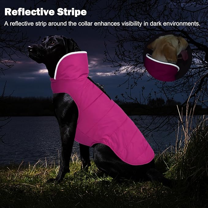 Dog Winter Coat, Waterproof Dog Jacket with Leash Hole, Reflective Adjustable Pet Snow Vest, Warm Fleece Sweater for Small Medium Large Dogs - Pink, XL