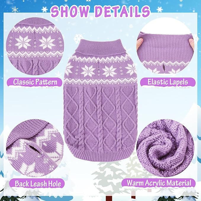 Warm Winter Dog Sweater - Cold Weather Pet Clothes for Small Medium Large Dogs Indoor Outdoor, Soft Classic Knit Puppy Apparel, Purple, S
