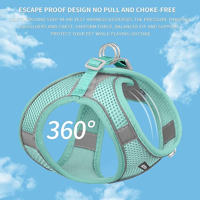 AIITLE Easy Walk Dog Harness and Leash Set - Pet Supply No Pull, Step in Adjustable Pet Harnesses with Padded Vest for Summer, No Choke Over, Easy to Put on Medium Dogs Pure Turquoise L