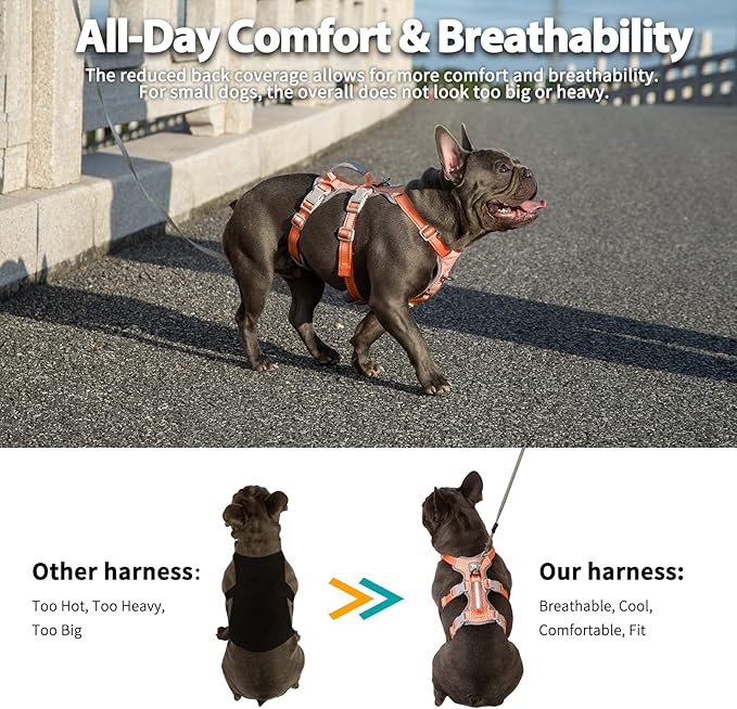Huntboo No Escape Dog Harness, Escape Proof Harness, Fully Reflective Harness with Padded Handle, Breathable,Durable, Adjustable Vest for Medium Dogs Walking, Training, and Running Gear (Orange,M)