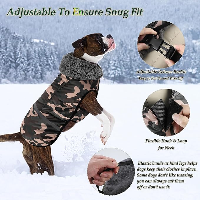 Dogcheer Warm Dog Coat, Waterproof Dog Jacket Christmas Puppy Winter Coat with Buckle, Reflective Adjustable Pet Snow Jacket Fleece Sweater for Small Medium Large Dogs - Dusty Pink Camo, S