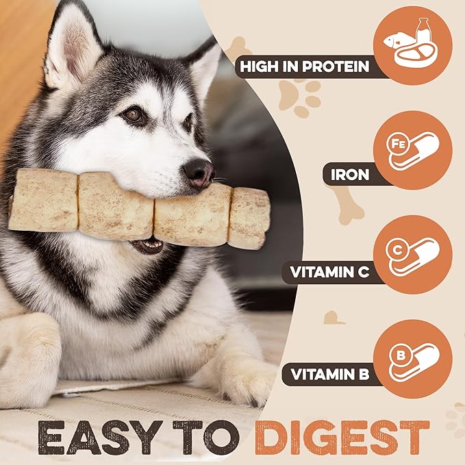 Premium Beef Cheek Rolls for Dogs 10-12" - (5-Pack), Peanut Butter Flavored Long Lasting, Safe & Natural Rawhide Alternative Chews, Ideal for Large Dogs & Aggressive Chewers, Supports Dental Health