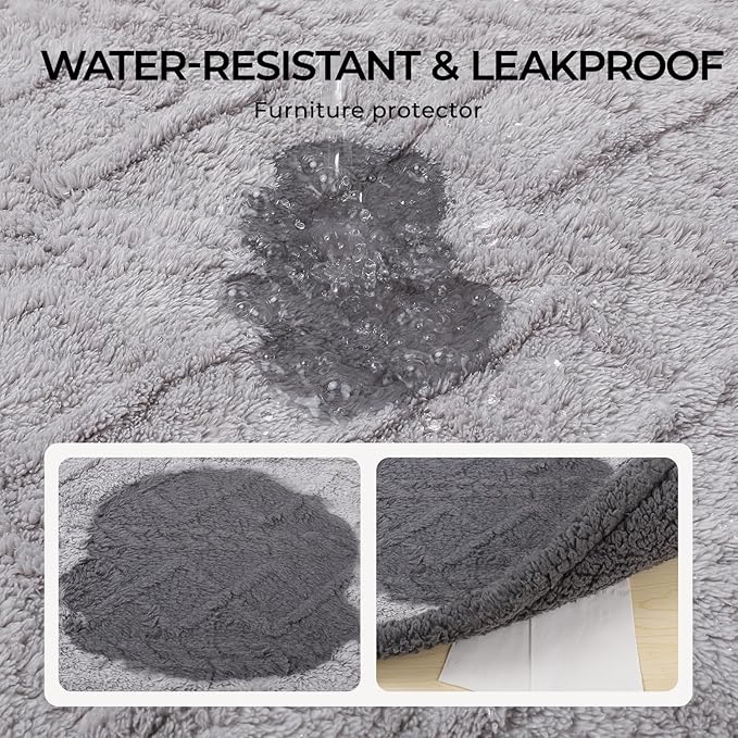 Waterproof Pet Blanket, Liquid Pee Proof Dog Blankets for Sofa Bed Couch, Reversible Sherpa Fleece Furniture Protector Cover for Small Medium Large Dogs Cats,Light Grey Large（65" x 57"）