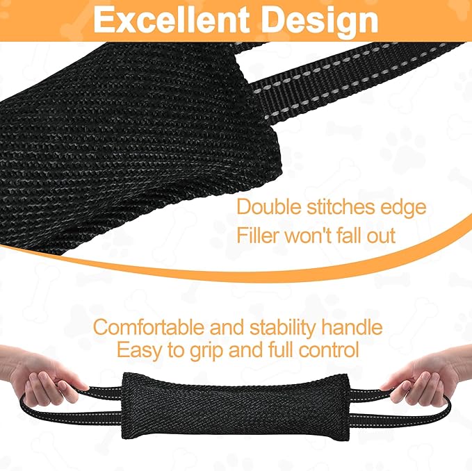Dog Tug Toy Dog Bite Pillow Pull Toy with 2 Strong Handles Perfect for Tug of War, Puppy Interactive Play, Tear Resistant Bite Training Toys for Small Medium Large Dogs (Dark Black-Line)
