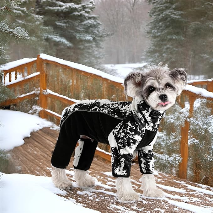 Fleece Dog Coat for Small Medium Dog,Pullover Pajamas Jumpsuit Bodysuit Puppy Coats with Legs, Pet Windproof Warm Cold Weather Jacket Full Body Vest Cozy Snowsuit Outfit Clothes (White, S)