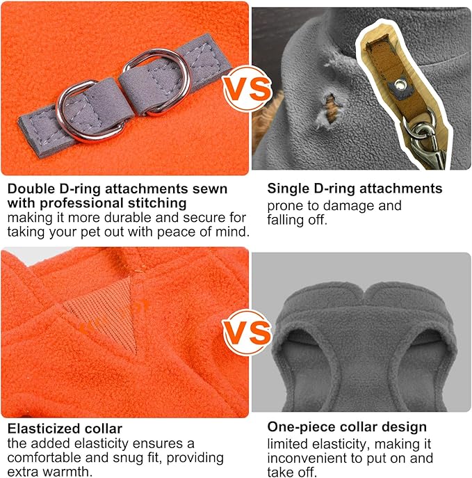 BEAUTYZOO Dog Fleece Vest Sweater Winter Jacket for Small and Medium Dogs with D-Ring Leash Cold Weather Coat Hoodie for XS S M Dogs Boy or Girls,Orange M