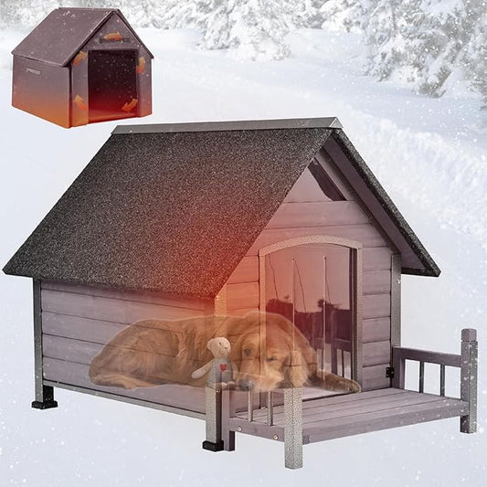 Dog House Outdoor, Chew-Proof Metal Frame Dog Kennel Shelter for Large Breeds,Weatherproof (Grey-I, Large)