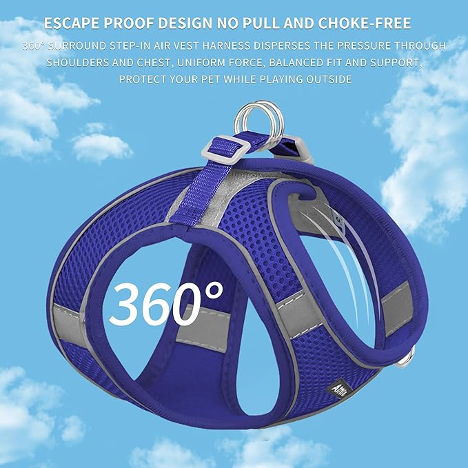 AIITLE Dog Harness, Summer No-Pull Cat Harness with a Leash, Adjustable Reflective Dog Vest, Cat Harness Escape Proof, Outdoor Walking, Camping for Extra Small Dogs and House Cats Royal Blue XXXS