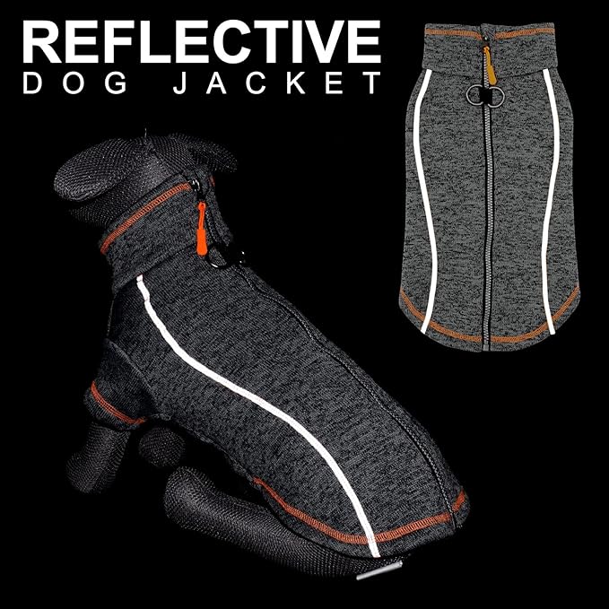 cyeollo Dog Coat Fleece Sweater Jacket Step in Reflective Dog Coats with D Ring Zipper Up Dogs Sweaters for Small Dogs Grey