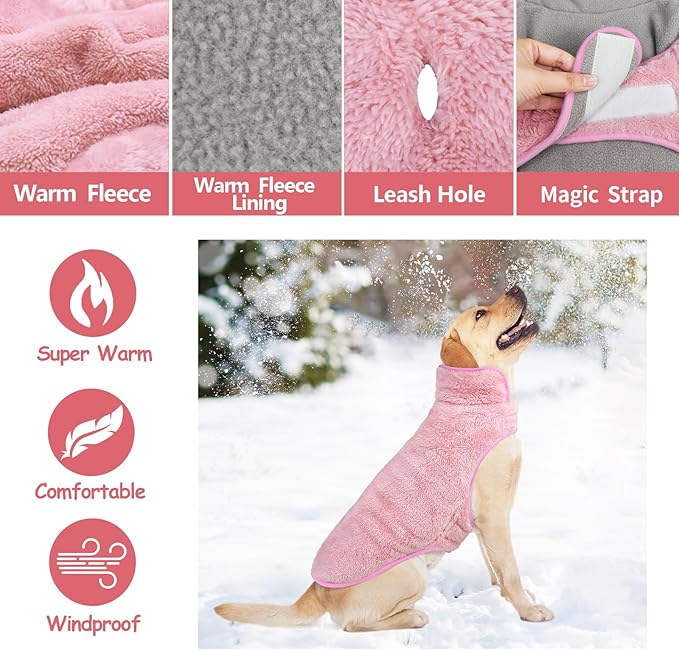 Malier Dog Winter Coat, Reversible Fleece Dog Cold Weather Coats, Windproof Warm Snow Puppy Jacket Vest Pet Clothes for Small Medium Large Dogs (Pink, XXX-Large)