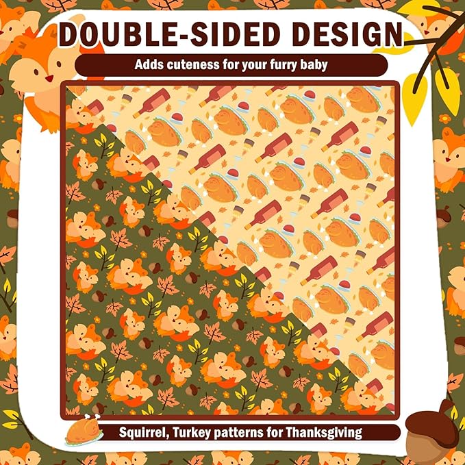 SCENEREAL Fall Dog Bandanas 2 Pack, Puppy Thanksgiving Orange Squirrel Triangle Bibs Handkerchief, Reversible Holiday Dog Bandana for Boy and Girl, Premium Pet Scarf for Small Medium Large Dogs XL