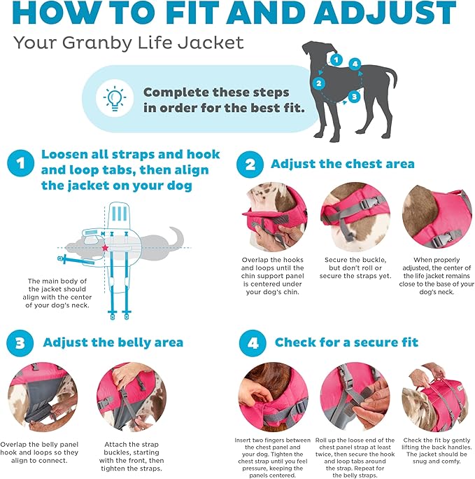 Outward Hound Granby Splash Dog Life Jacket, High-Buoyancy Dog Life Vest for Swimming, Boating, and Water Safety, Medium, Pink