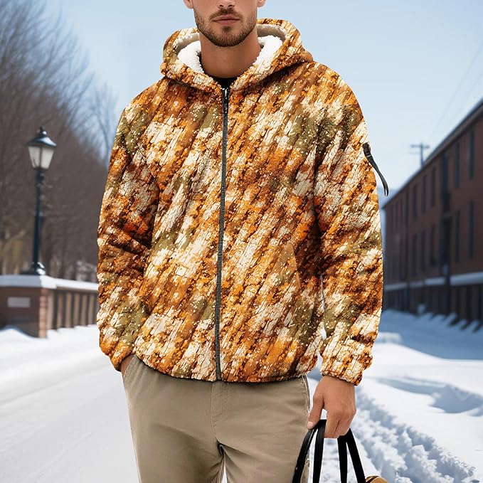 Men's Camouflage Hunting Fleece Lined Hoodie Camo Jackets Zip Up Long Sleeve Casual Winter Coats Hood Outerwear