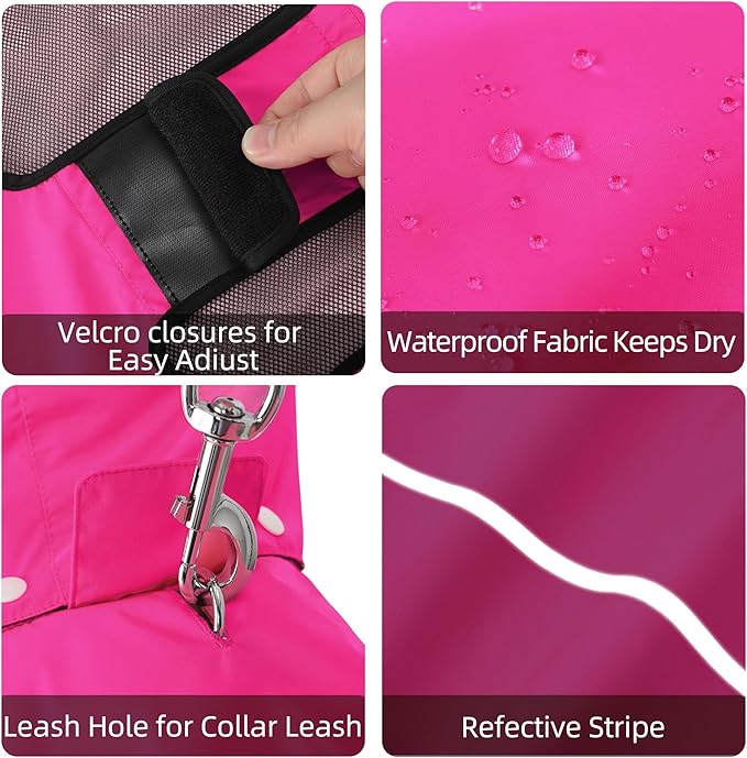 Mile High Life Dog Raincoat, Adjustable Waterproof Pet Rain Jacket, Reflective Hooded Poncho for Small Medium Large Dogs, Lightweight Breathable Pet Rain Coat (Hot Pink,M Chest 22"-28")