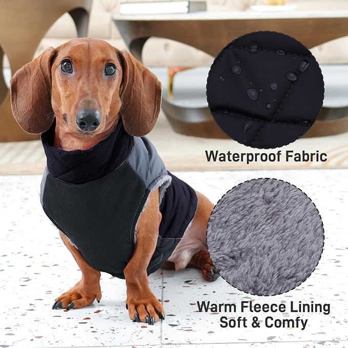Warm Fleece Dog Coats for Medium Dogs,D-Rings Waterproof Puppy Jacket for Cold Winter,Black XL