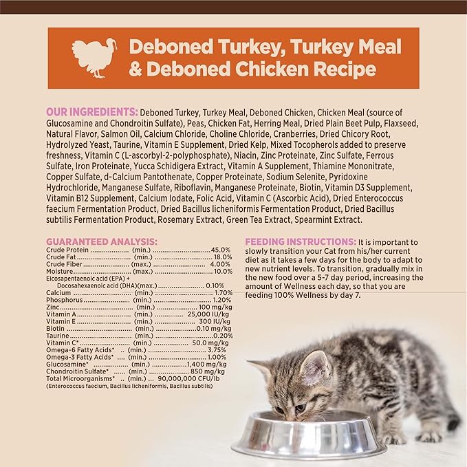 Wellness CORE Grain-Free Kitten Formula Dry Cat Food, 5 Pound Bag (Pack of 2)