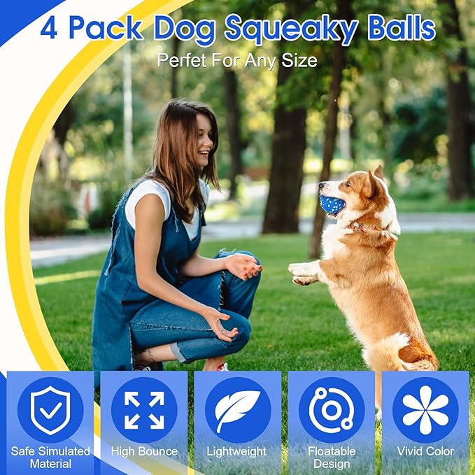 Dog Balls for Aggressive Chewers, 4PCS Etpu Dog Toy Ball, Tennis Balls for Dogs Aggressive Chewers, Indestructible Chew for Large Medium Small Dogs (Yellow + Blue)