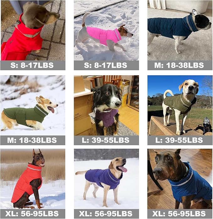 Dog Coat, Waterproof Winter Jacket, Warm Windproof Jacket, Reflective Adjustable Turtleneck Coats for Small Dogs with Hook & Loop - Lilac - S