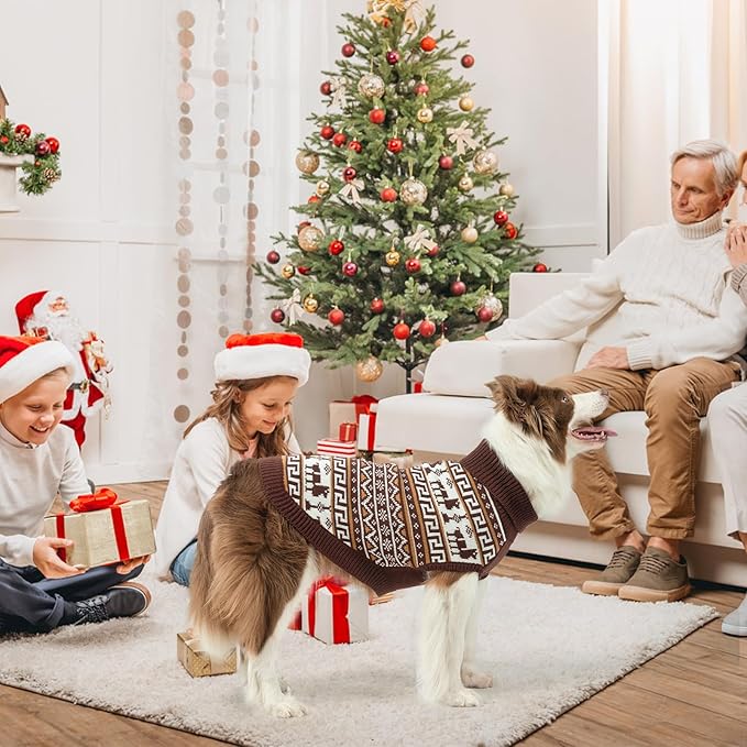 SCENEREAL Turtleneck Dog Sweater for Small Medium Large Dogs Girls Boys, Knit Pet Pullover Puppy Clothes Cold Weather Coats, Holiday Outfits Sweatshirt for Christmas, Khaki L