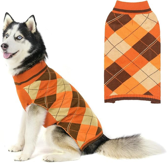 KOOLTAIL Fall Dog Sweater Pet Knitted Clothes - Thanksgiving Classic Plaid Pullover Turtleneck Dog Sweaters with Leash Hole, Thick Cold Weather Pet Outfits for Small Medium Large Dogs Cats Puppy, ML
