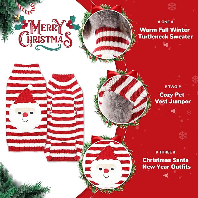PETCARE Santa Dog Sweater Christmas Funny Cute Red Striped Cat Sweater Vest Pet Holiday Dog Clothes Puppy Sweaters for Small Medium Large Dogs Cats Fall Winter Outfits Xmas Dogs Costume,Small