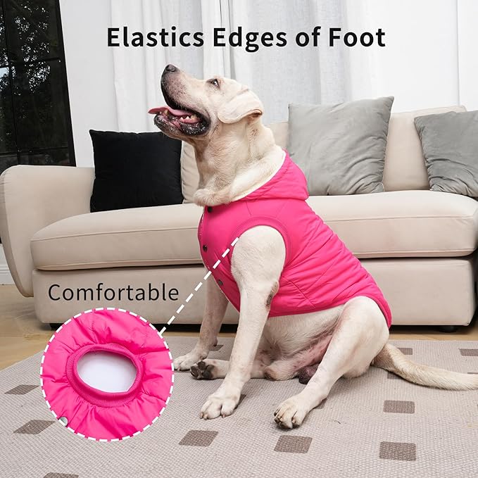 Fleece Lining Extra Warm Dog Hoodie in Winter for Large Dogs Jacket Pet Coats with Hooded Pink XL