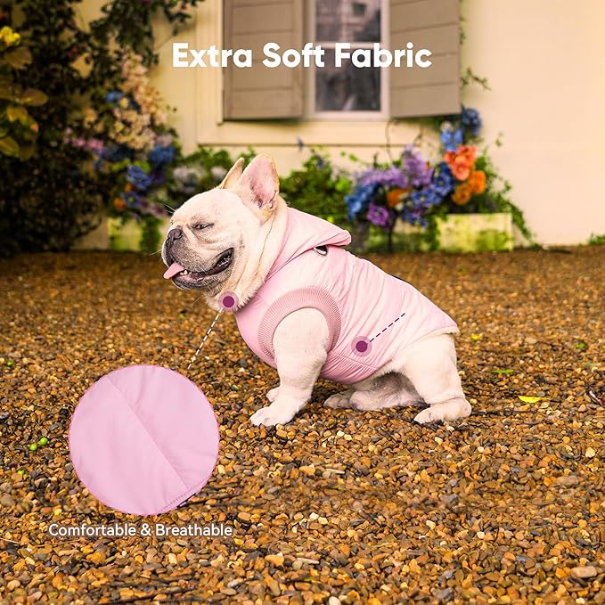Fleece Lining Dog Hoodie with Harness Built in,Extra Warm Large Dog Jacket in Winter Doggie Coats with Hooded,Light Pink XXL