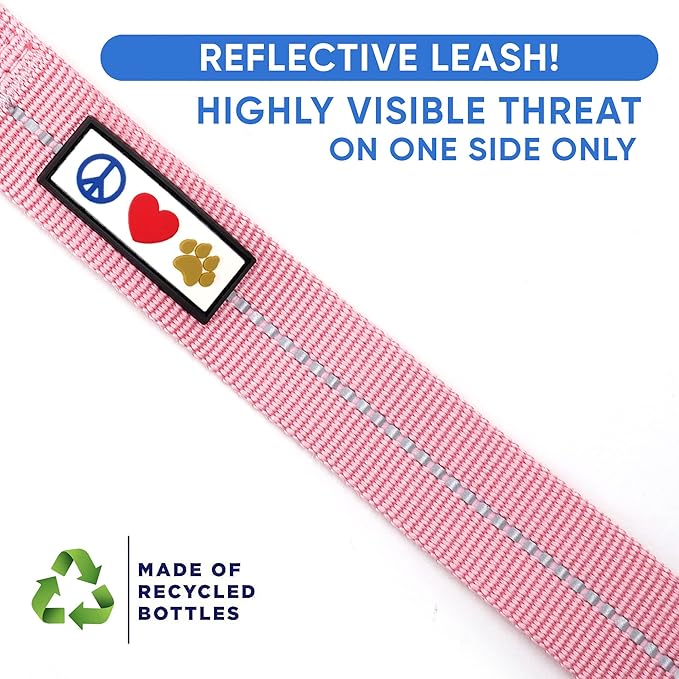 Pawtitas 6 FT Recycled Dog Leash with Reflective Stitched Thread Stitched on Side| Medium Reflective Dog Leash Made from Plastic Bottles Collected from Oceans – Pink 6 ft Dog Leash