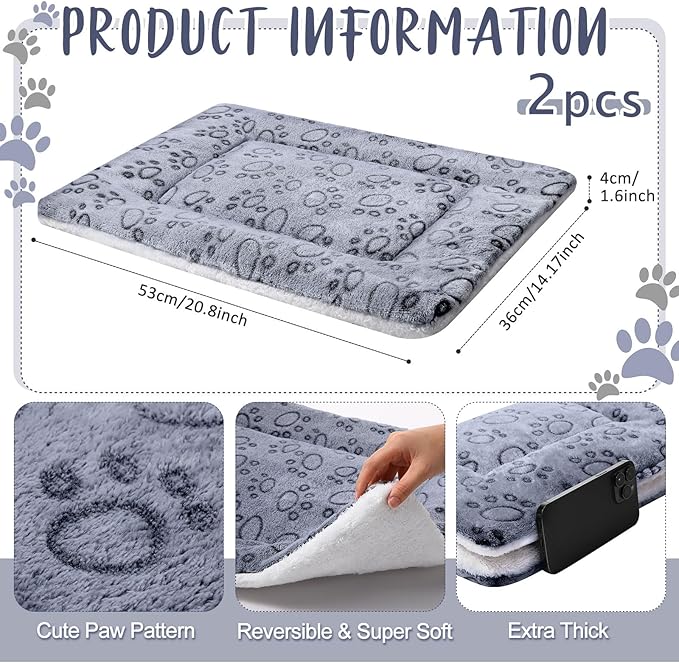 VitalCozy 2 Pack Self Warming Cat Mat Self Heating Pad Bed Reversible Machine Washable Reflects Body Heat Warm Thermal Pet Pad Crate Blanket for Feral and Indoor Cat (Dog Paw,21" X 14")