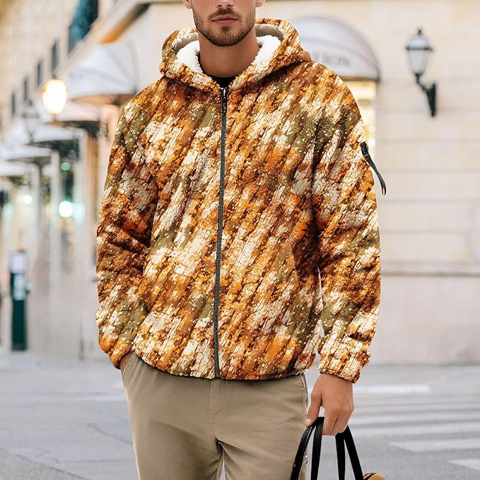 Men's Camouflage Hunting Fleece Lined Hoodie Camo Jackets Zip Up Long Sleeve Casual Winter Coats Hood Outerwear