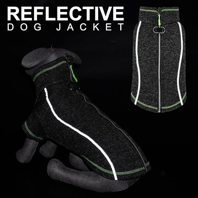 cyeollo Fleece Dog Jacket Reflective Dog Sweater Zipper up Small Doggie Coats with D Ring Jackets Indoor and Outdoor Warm Pet Clothes