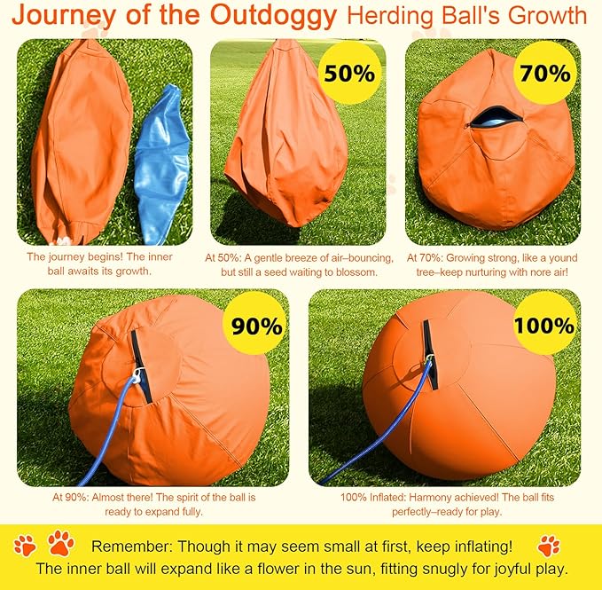 Herding Ball for Dogs 18 Inch - Dual-Layer Heavy Duty Herding Ball for Australian Shepherds, Border Collies & Corgis | Outdoor Herding Toy for Small/Medium Dogs - Backyard Training and Play - Orange