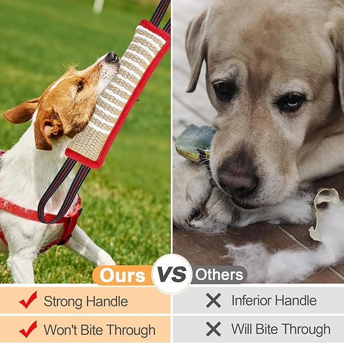 ToLanbbt Dog Tug Toy Bite Jute Pillow Pull Toy with 2 Strong Handles Perfect for Tug of War, Puppy Interactive Play, Tear Resistant Bite Training for Small Medium Large Dogs (Red-Bright Line)