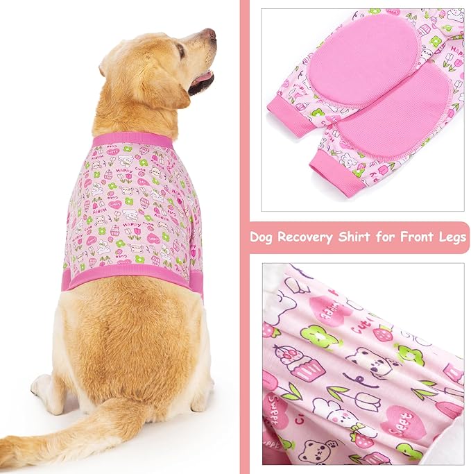 Dog Recovery Shirt for Front Legs, Dog Elbowpads Sleeve Protect Dogs Elbows Arms,Stop Licking Joints After Surgery, Help with Injury Healing Covers The Wound, Cone Alternatives (Pink, 5XL)