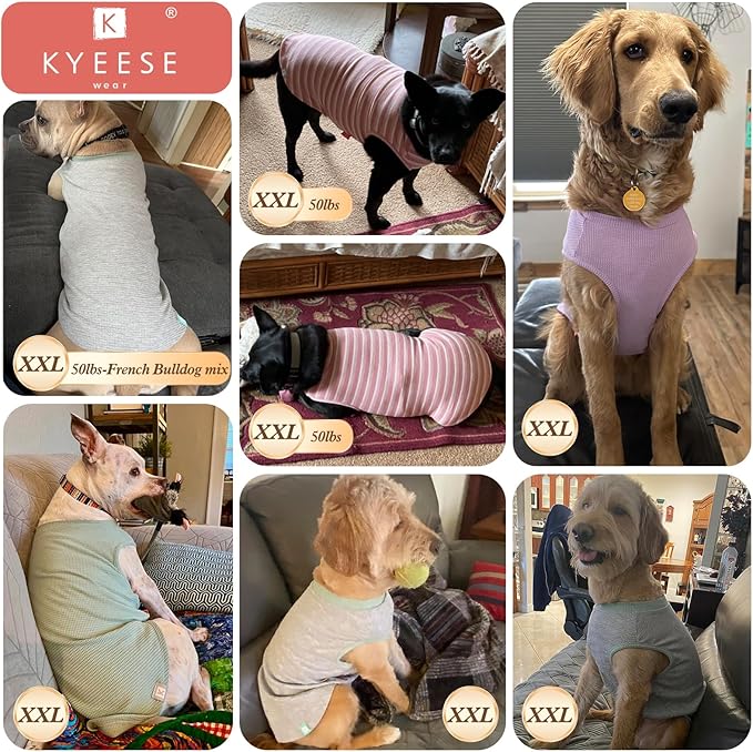 KYEESE 2Pack Dog Shirts Waffle Stretchy Dog T-Shirts Lightweight Tank Top Sleeveless Vest Breathable, XX-Large, Pink+Grey