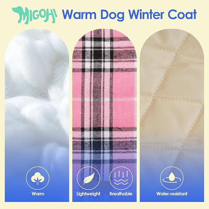 MIGOHI Winter Dog Jackets, Reversible Plaid Coats, Windproof, Waterproof, Warm for Small to Large Dogs Vest, Pink, XL