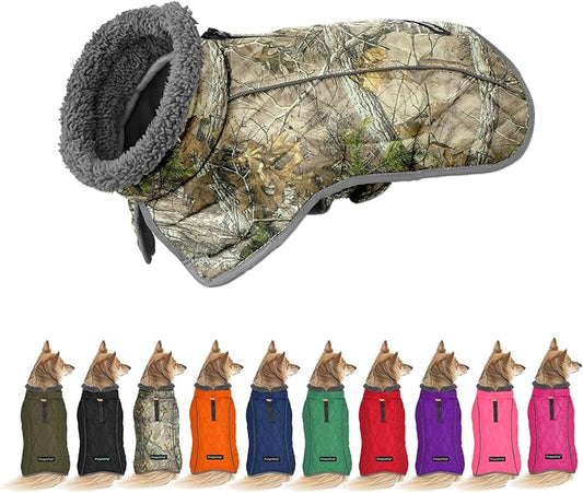 Fragralley Dog Coat Small, Waterproof Dog Jacket with Warm Fleece Lining, Adjustable Reflective Dogs Winter Coat, Turtleneck Pet Coats for Cold Weather (Reed Camouflage S)