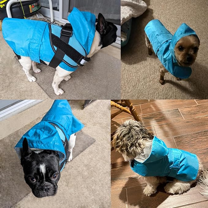 Dog Raincoat Dog Rain Jacket Poncho Waterproof Pet Rain Suit Double Layer Breathable Lining Hooded Leash Hole Adjustable Puppy Small Medium Dogs,Blue,M